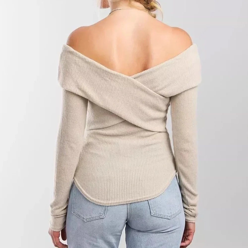 Free People Marley Off the Shoulder Knit Twist Top Size L Soft Girl Boho Chic